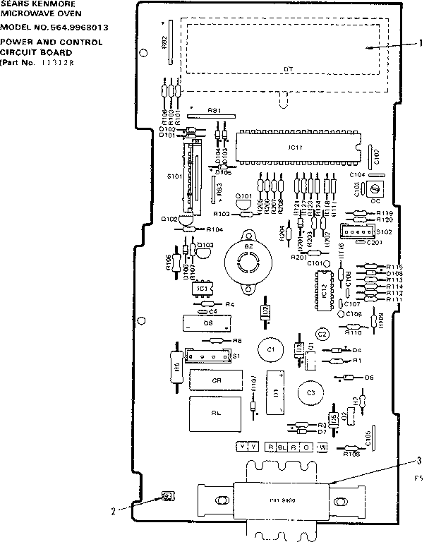Power And Control Circuit Board Diagram and Parts List for 5649968013  Kenmore Microwave