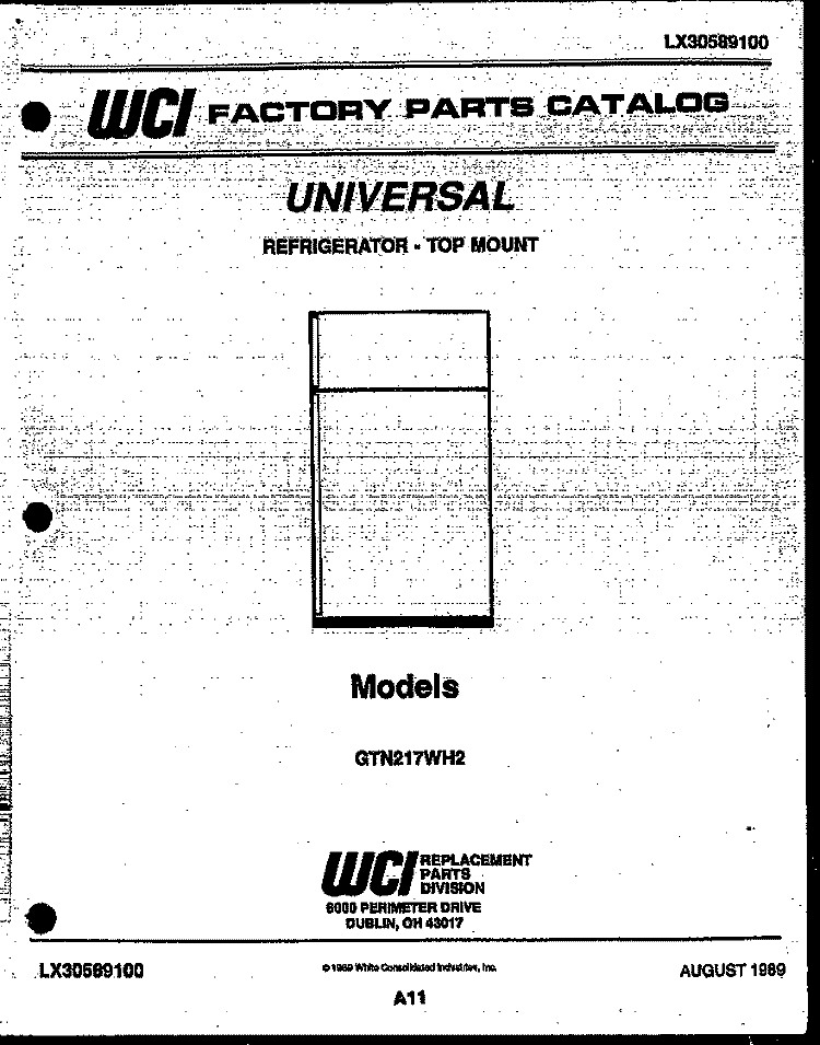 COVER Diagram and Parts List for GTN217WHV2  Uni Refrigerator