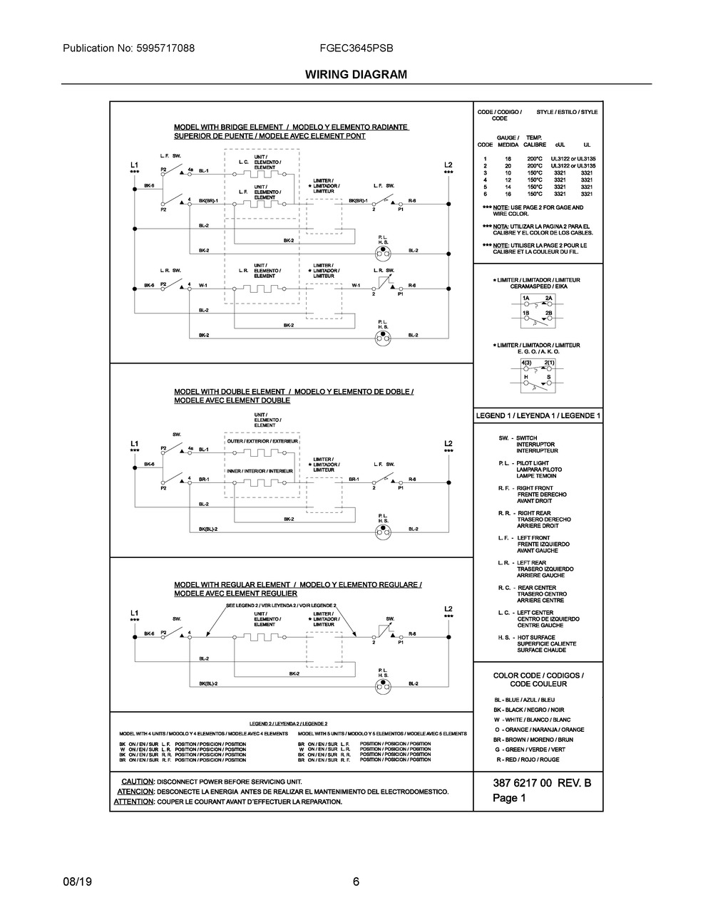 Wiring Diagram Diagram and Parts List for FGEC3645PSB  Frigidaire Cooktop
