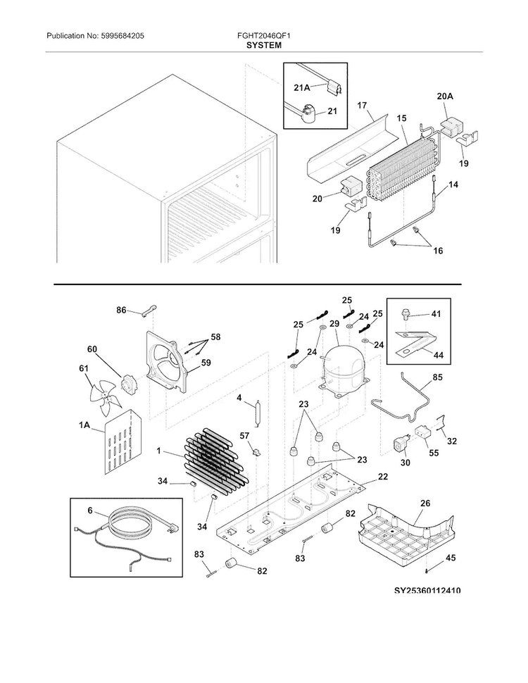 System Diagram and Parts List for FGHT2046QF1  Frigidaire Refrigerator