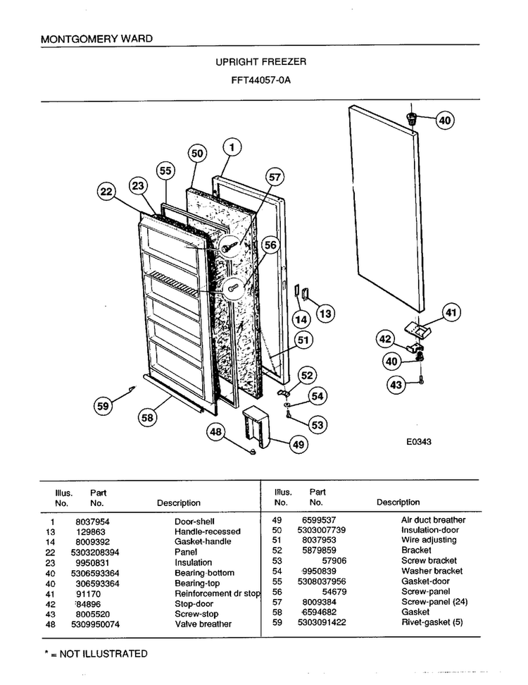 Upright Freezer Diagram and Parts List for 44057A  Frigidaire Freezer