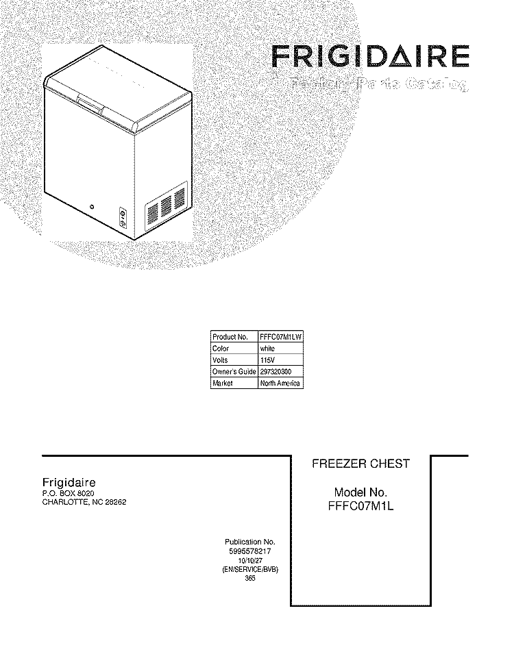 COVER Diagram and Parts List for FFFC07M1LW  Frigidaire Freezer