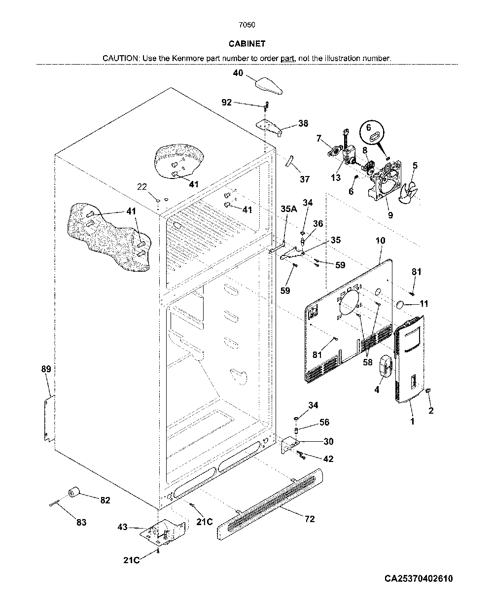 Cabinet Diagram and Parts List for 25370505617  Kenmore Refrigerator