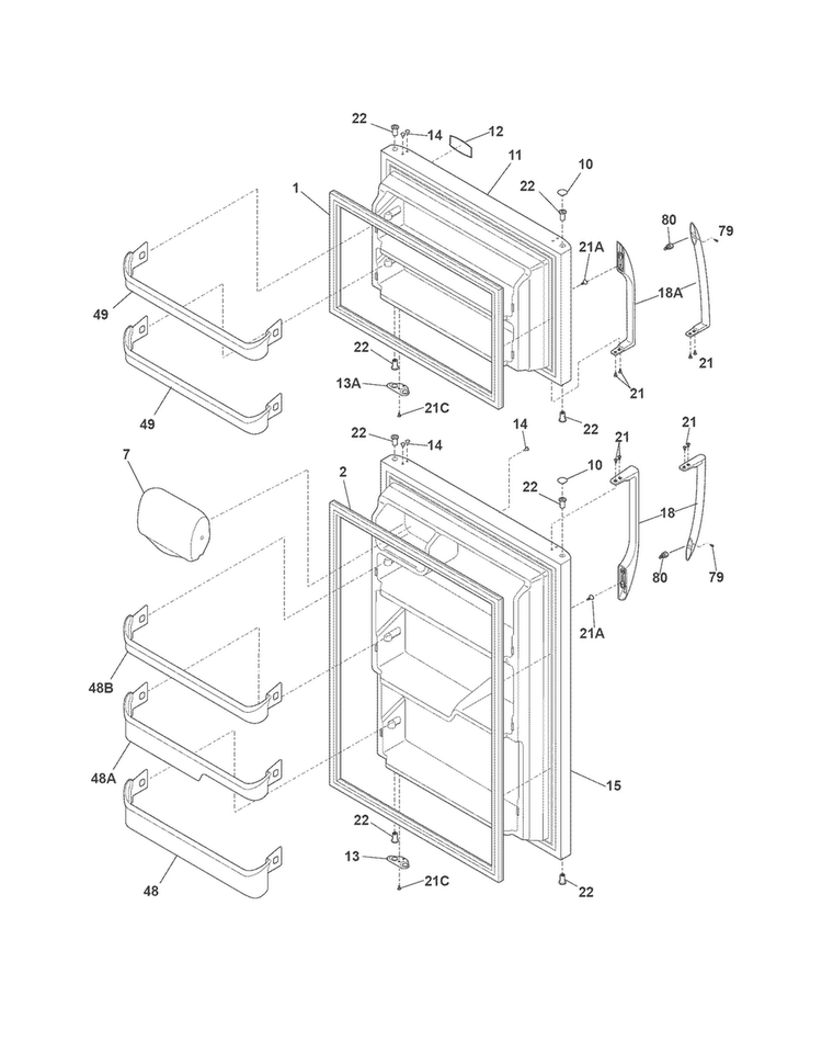 Doors Diagram and Parts List for FFTR2126LS9  Frigidaire Refrigerator