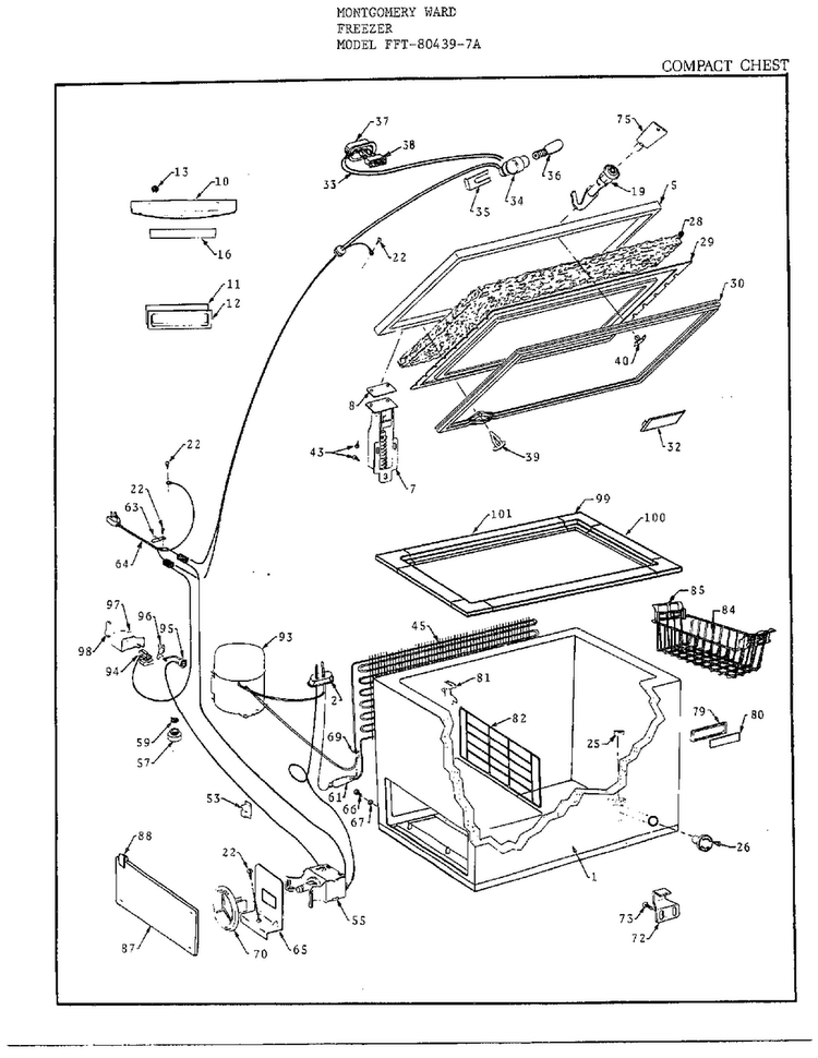Compact Chest Diagram and Parts List for 80439-7A  Frigidaire Freezer