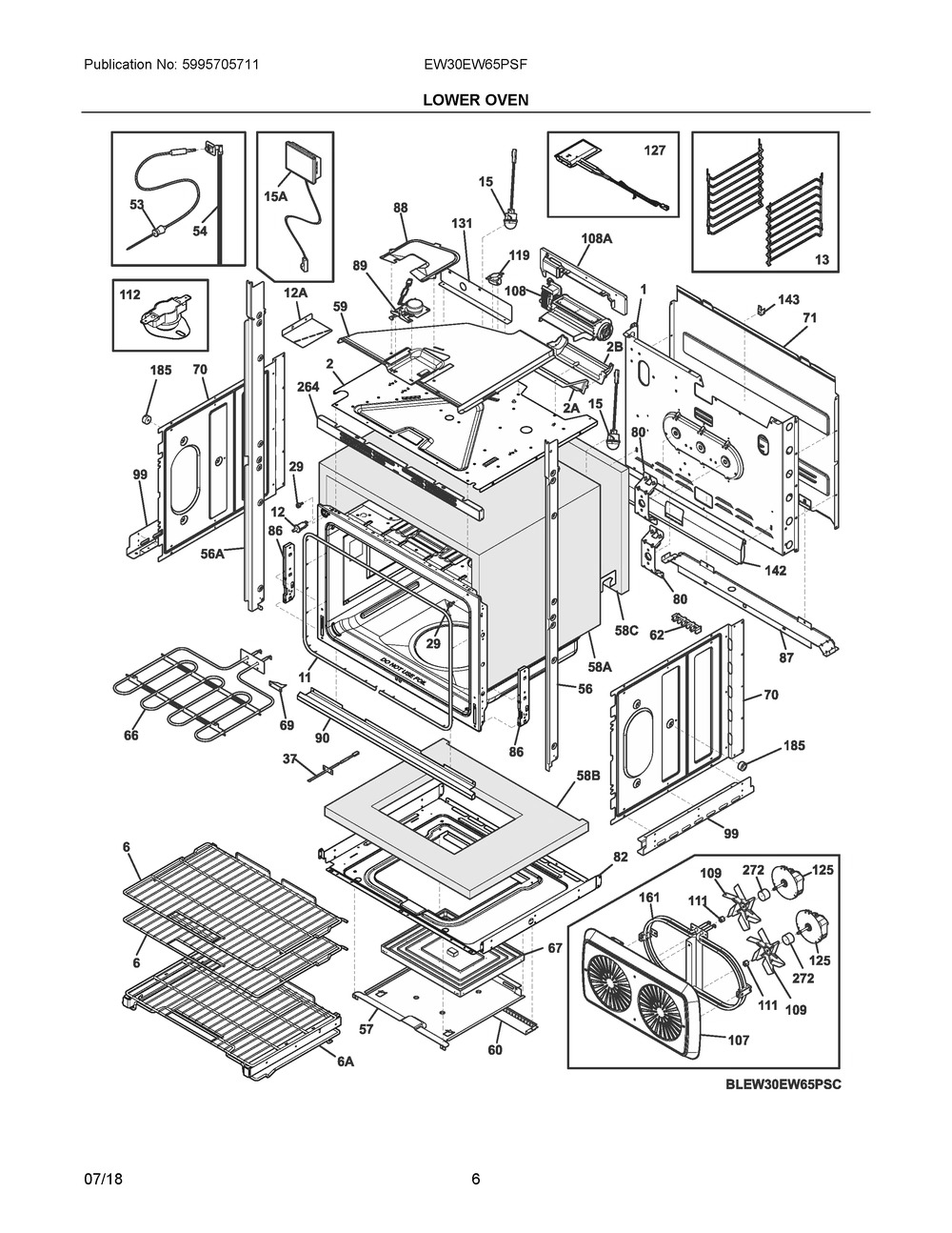 Lower Oven Diagram and Parts List for EW30EW65PSF  Frigidaire Wall Oven