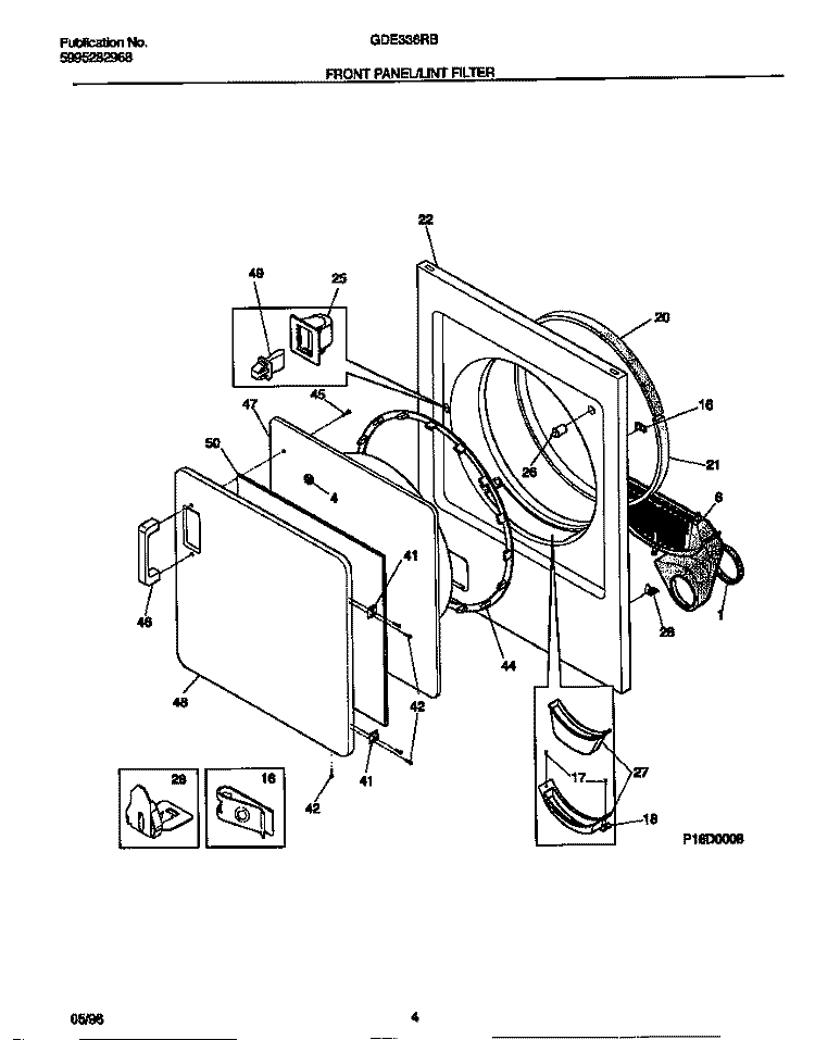 FRONT PANEL / LINT FILTER Diagram and Parts List for GDE336RBS1  Gibson Dryer