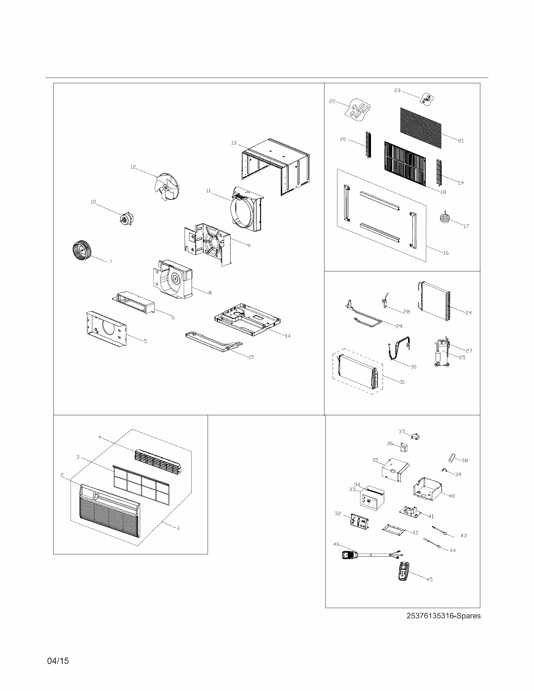 Recommended Spare Parts Diagram and Parts List for 25376135316  Kenmore Air Conditioner