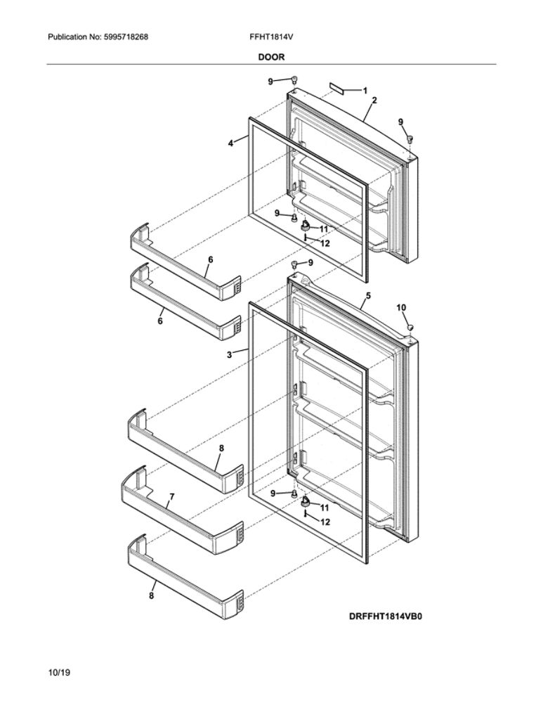 Doors Diagram and Parts List for FFHT1814VW0  Frigidaire Refrigerator