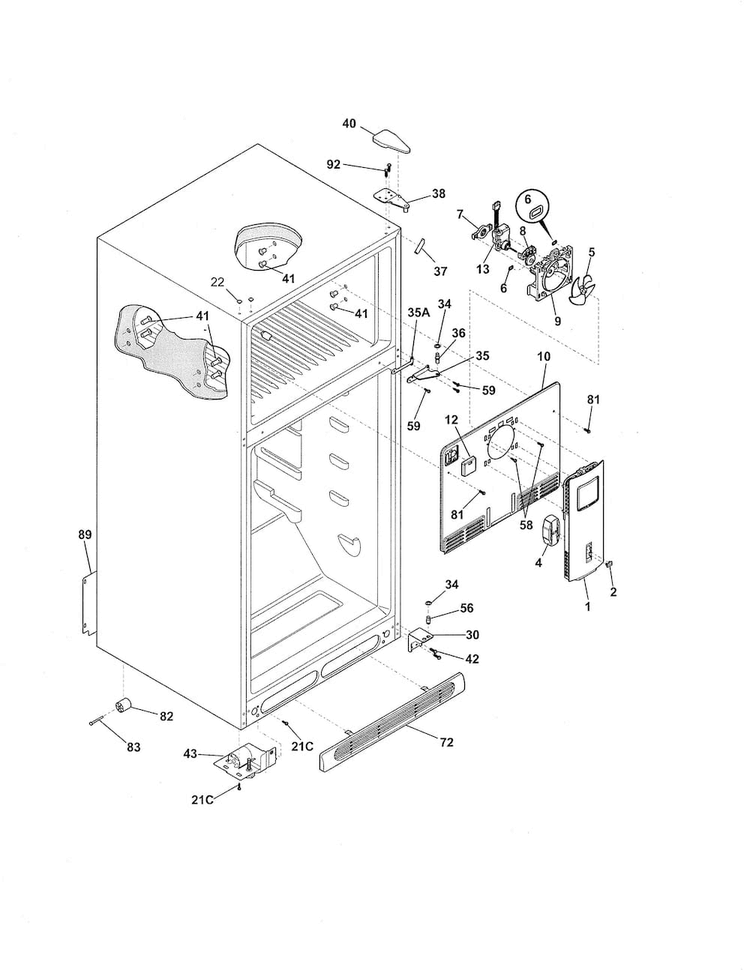 Cabinet Diagram and Parts List for FFTR1514QW2  Frigidaire Refrigerator