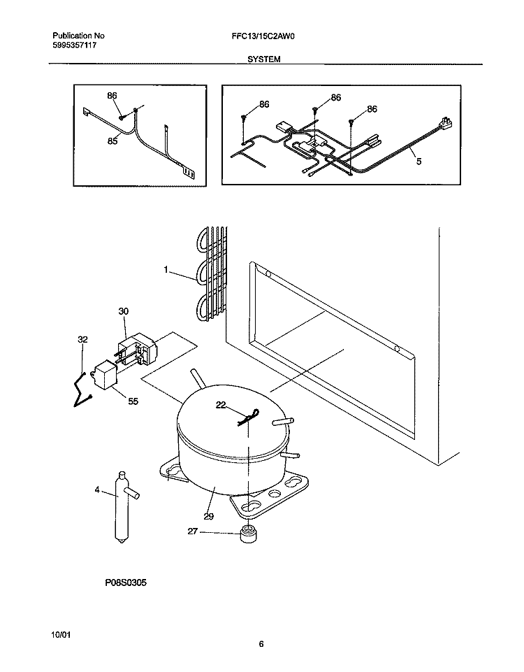 SYSTEM Diagram and Parts List for FFC15C2AW0  Frigidaire Freezer