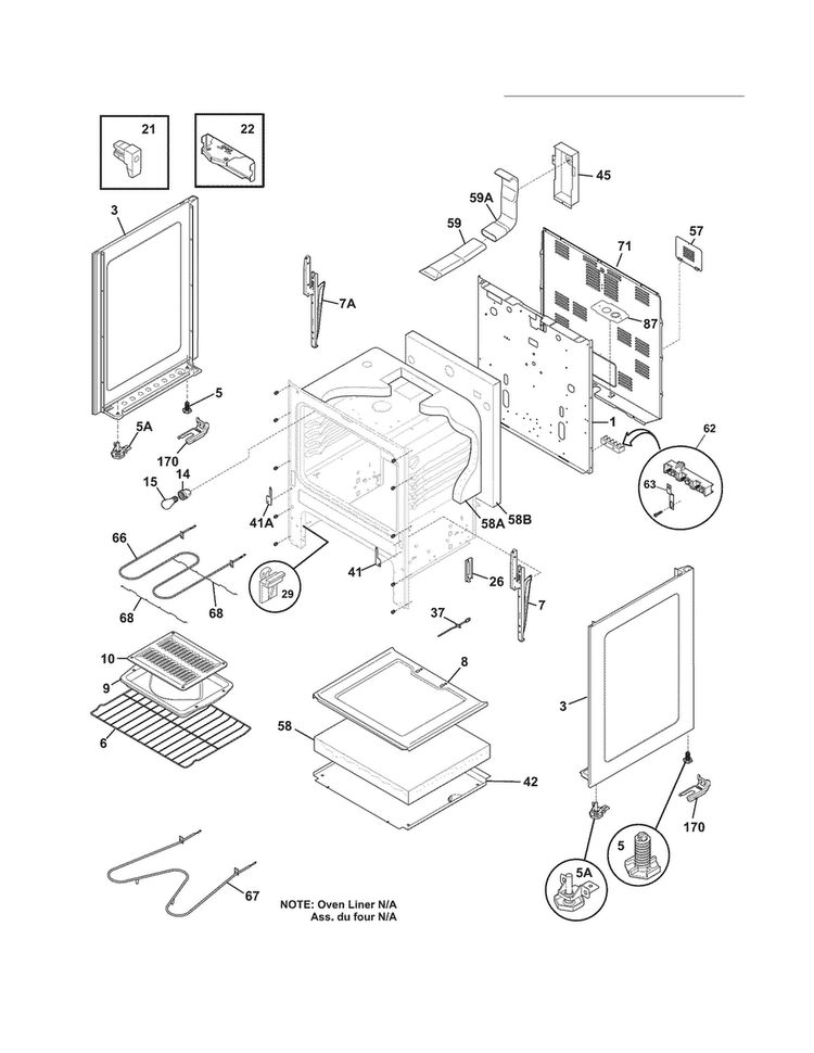 Body Diagram and Parts List for FFEF3012XSA  Frigidaire Range
