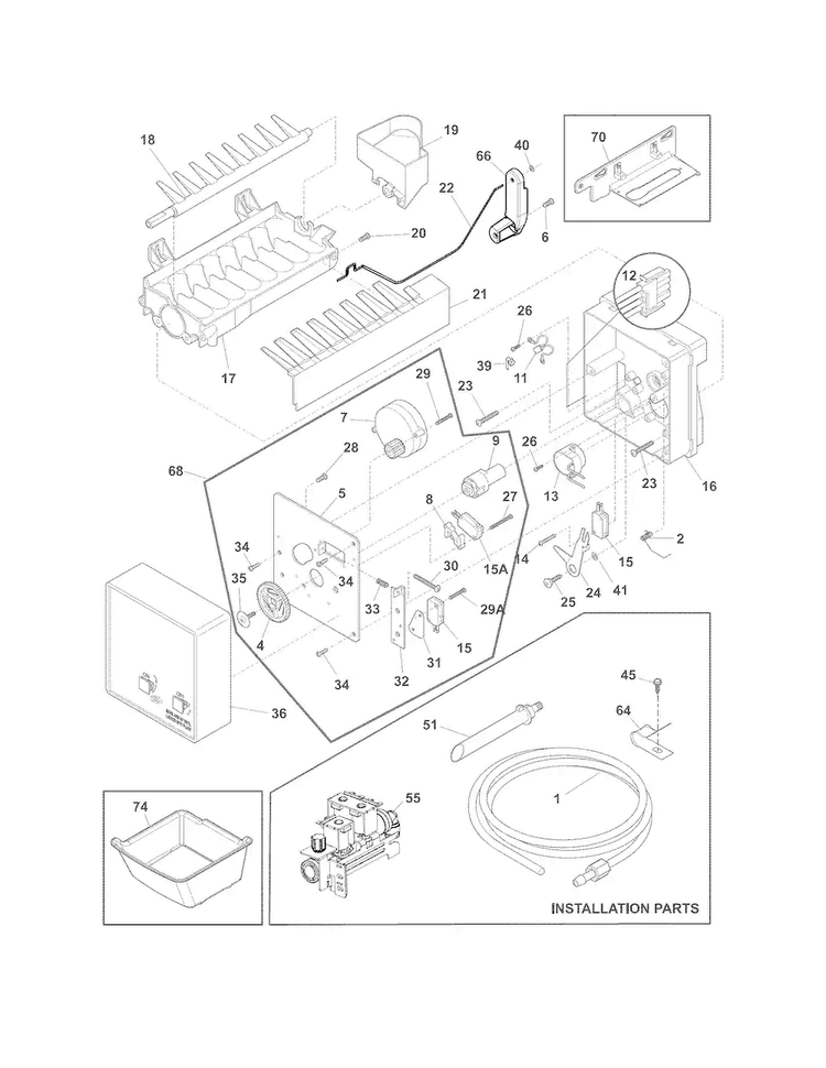 Ice Maker Diagram and Parts List for FGHG2366PF0  Frigidaire Refrigerator