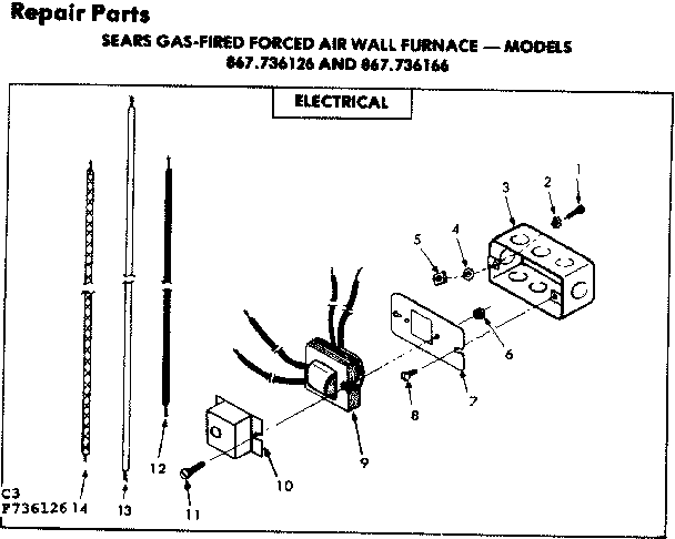 Electrical Diagram and Parts List for 867736166  Frigidaire Furnace