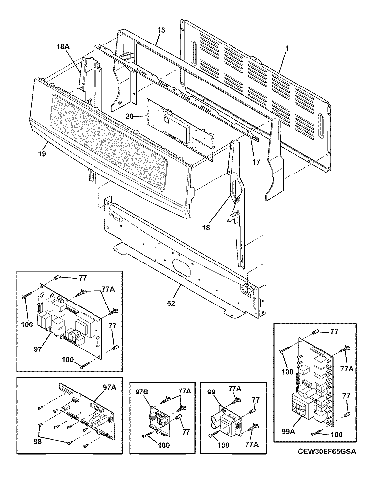 BACKGUARD Diagram and Parts List for CEW30EF6GSC  Electrolux Range