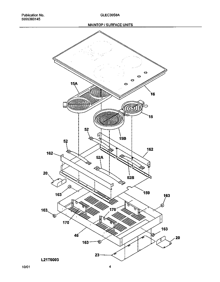 MAINTOP / SURFACE UNITS Diagram and Parts List for GLEC30S8ASA  Frigidaire Cooktop