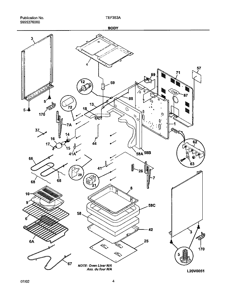 BODY Diagram and Parts List for TEF353AQC  Tappan Range