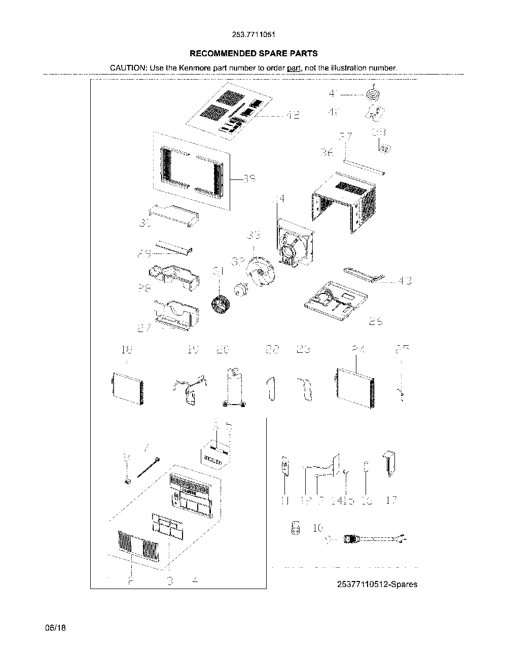 Unit Diagram and Parts List for 25377110512  Kenmore Air Conditioner