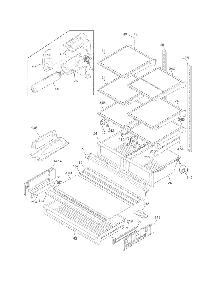 Shelves Diagram and Parts List for FGHN2866PE0  Frigidaire Refrigerator