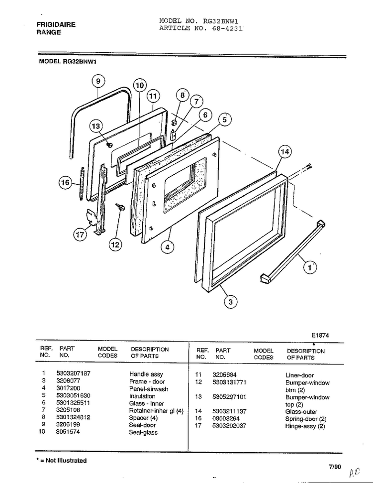 Frigidaire Range Page 3 Diagram and Parts List for 4231  Frigidaire Range