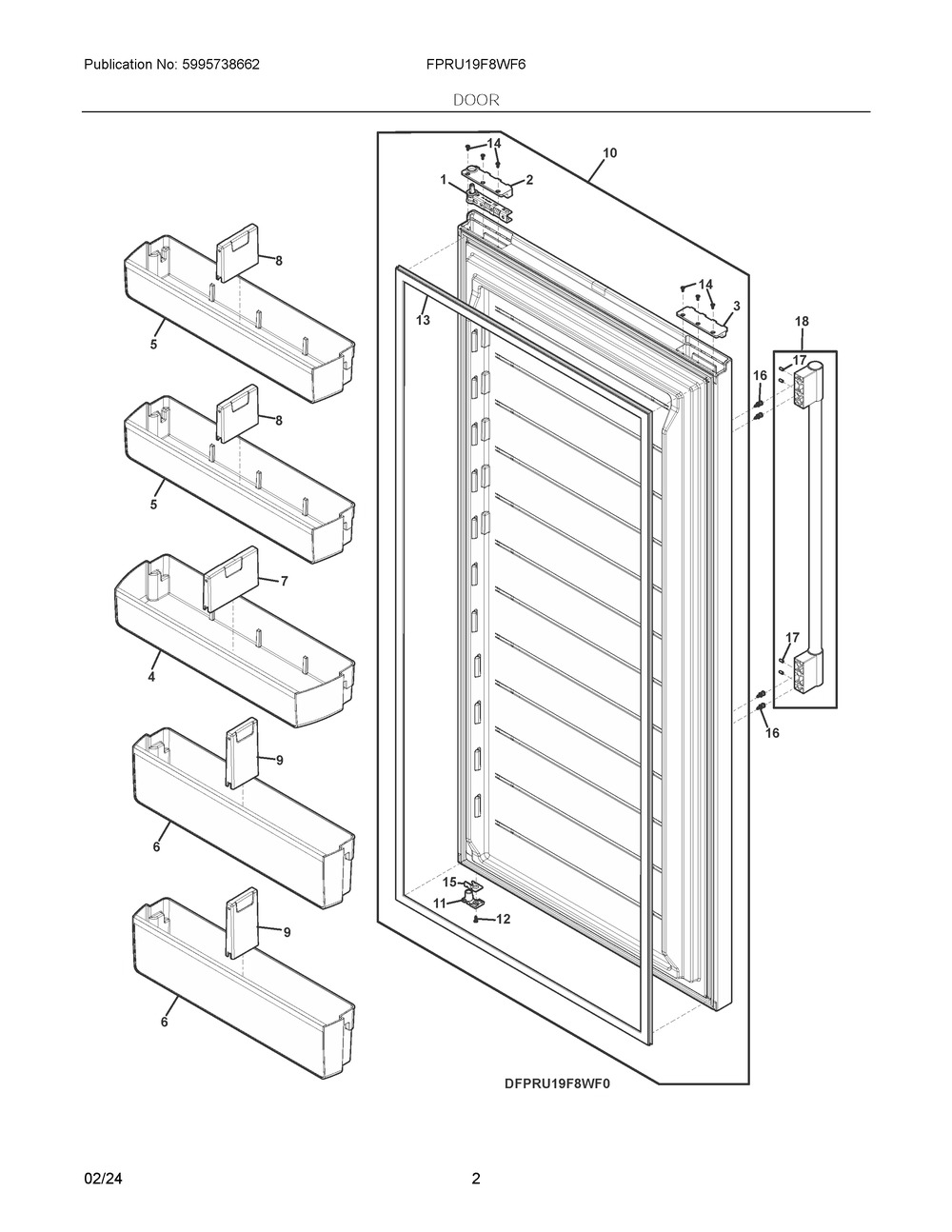 Door Diagram and Parts List for FPRU19F8WF6  Frigidaire Refrigerator
