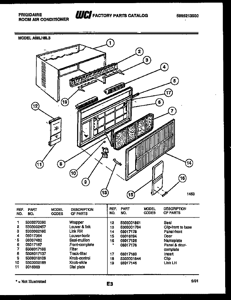 CABINET PARTS Diagram and Parts List for A08LH5L3  Frigidaire Air Conditioner