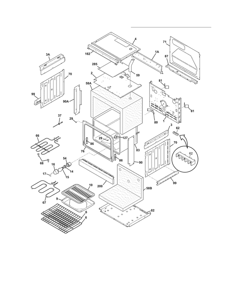 Body Diagram and Parts List for FFED3005LWB  Frigidaire Range