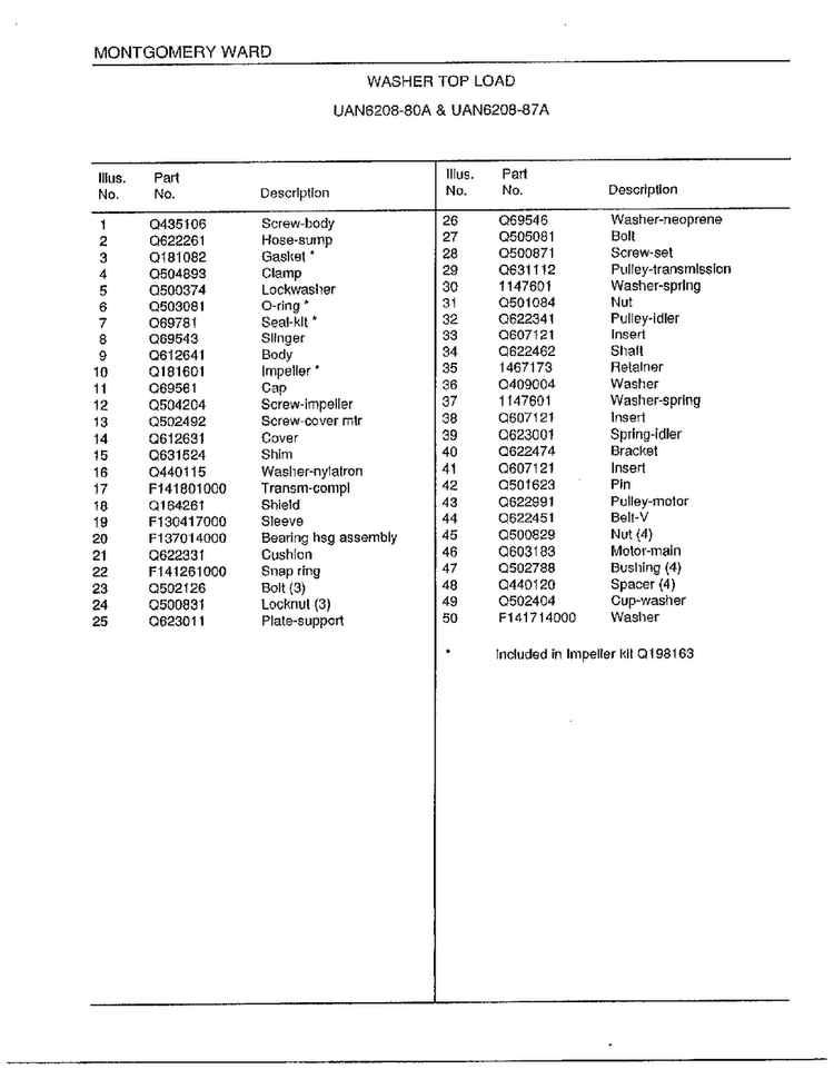 Washer Top Load Page 7 Diagram and Parts List for 6208A  Frigidaire Washer