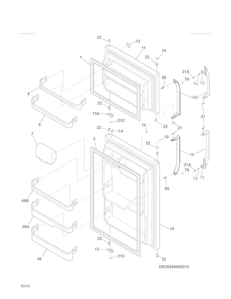 Doors Diagram and Parts List for 25370602410  Kenmore Refrigerator