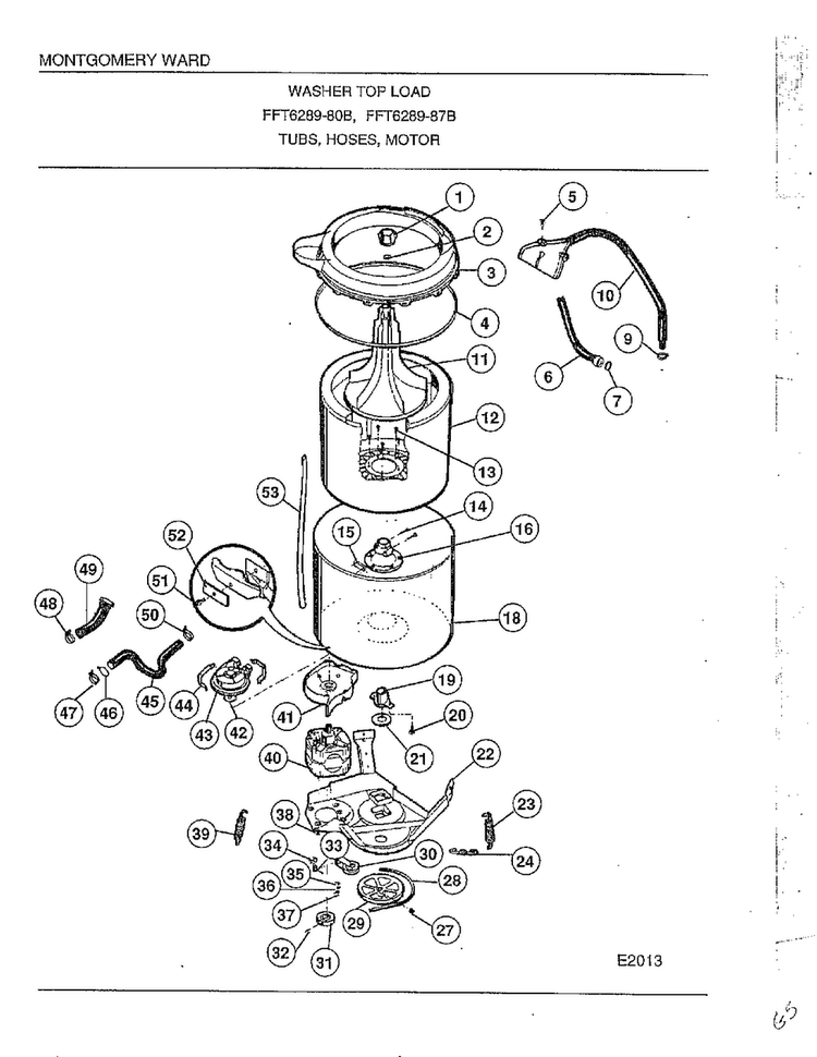 Tubs/hoses/motor Diagram and Parts List for 6289-80B  Frigidaire Washer