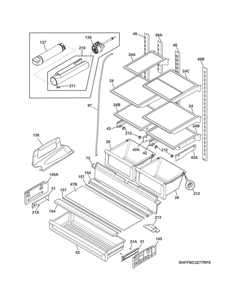 Shelves Diagram and Parts List for FPBC2277RF3  Frigidaire Refrigerator