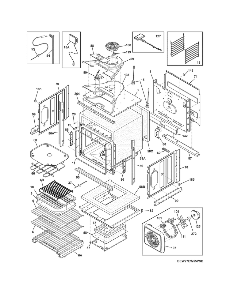 Body Diagram and Parts List for EW27EW55PSB  Electrolux Wall Oven