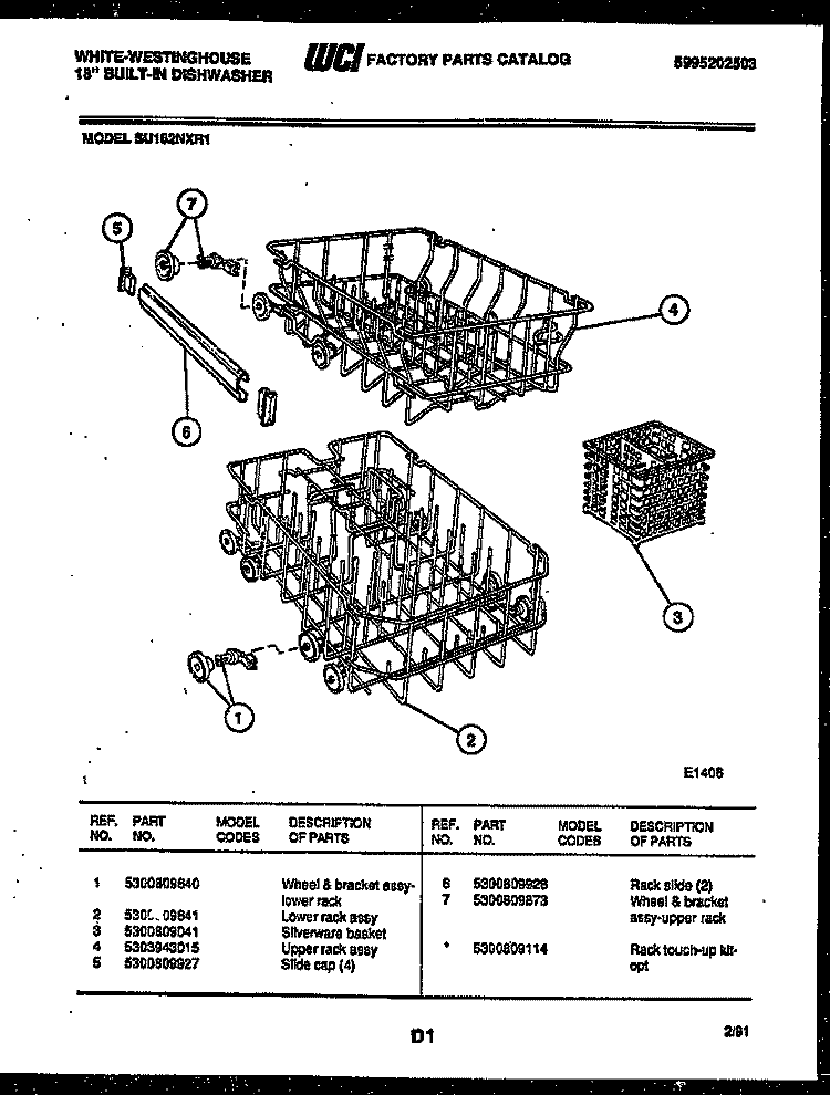 RACKS AND TRAYS Diagram and Parts List for SU182NXR1  Frigidaire Dishwasher