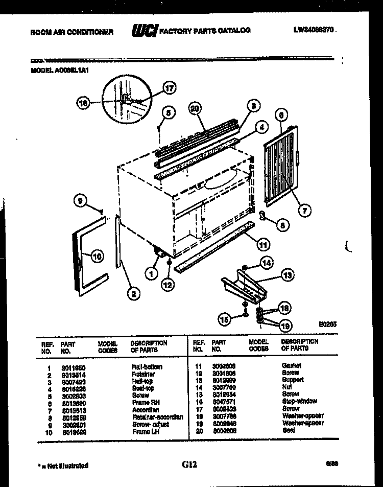 CABINET AND INSTALLATION PARTS Diagram and Parts List for AC08EL1A1  Frigidaire Air Conditioner