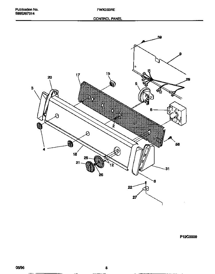 CONTROL PANEL Diagram and Parts List for FWX233RES0  Frigidaire Washer