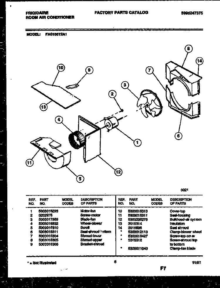 AIR HANDLING PARTS Diagram and Parts List for FAS186T2A1  Frigidaire Air Conditioner