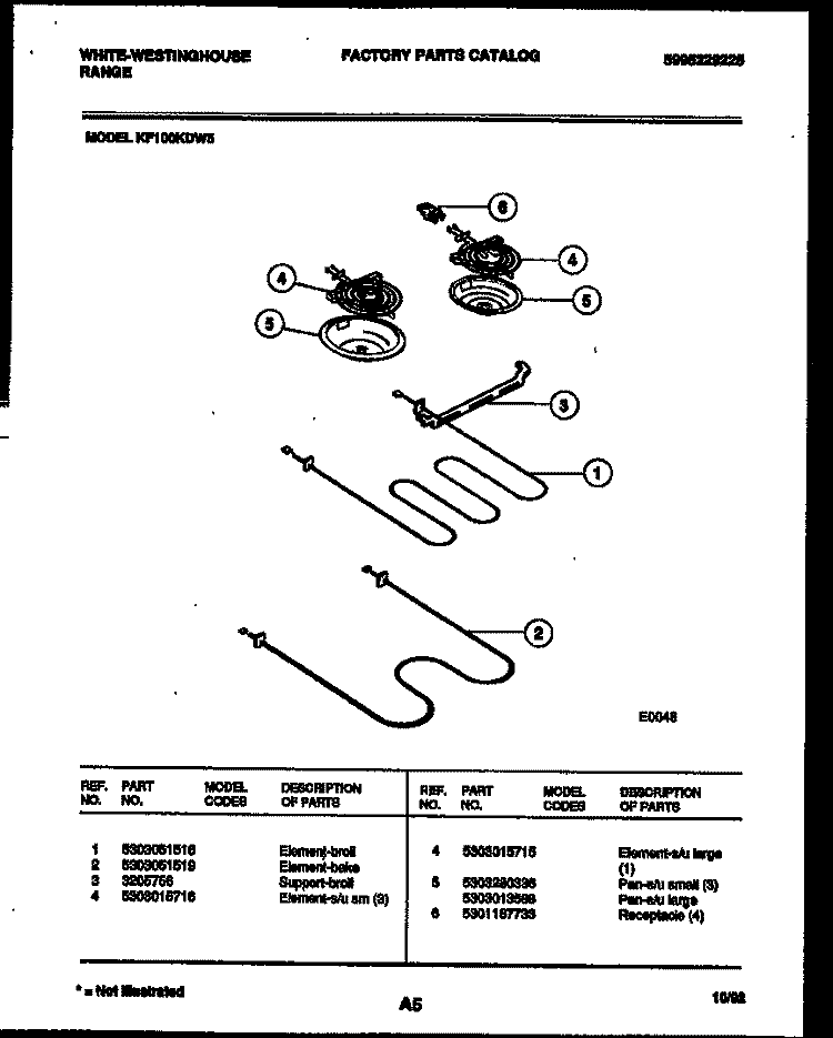 BROILER PARTS Diagram and Parts List for KF100KDD5  Frigidaire Range