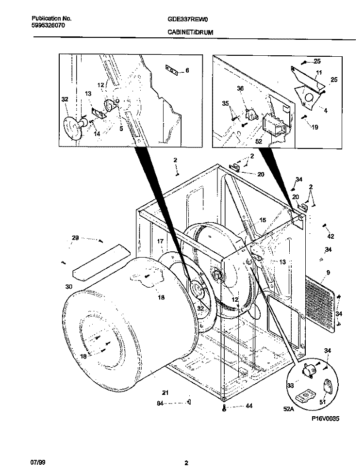 P16V0035 DRY CAB, HEATER Diagram and Parts List for GDE337REW0  Frigidaire Dryer