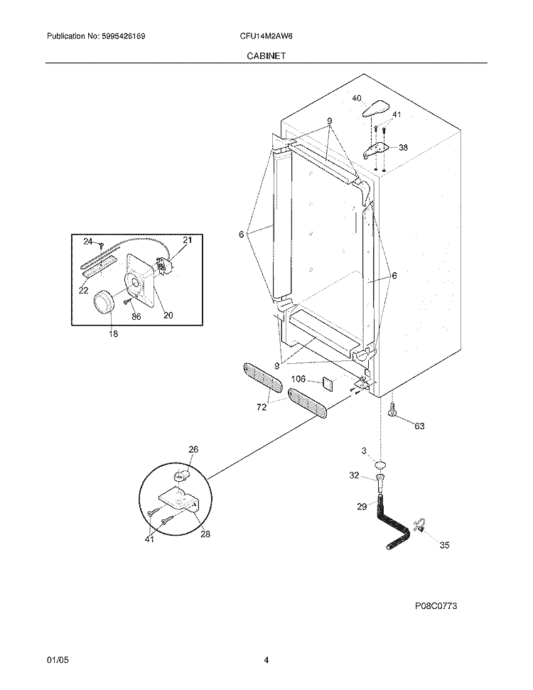 CABINET Diagram and Parts List for CFU14M2AW6  Uni Freezer