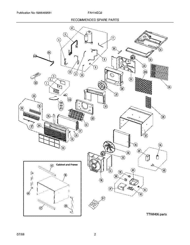 RECOMMENDED SPARE PARTS Diagram and Parts List for FAH14EQ2T2  Frigidaire Air Conditioner