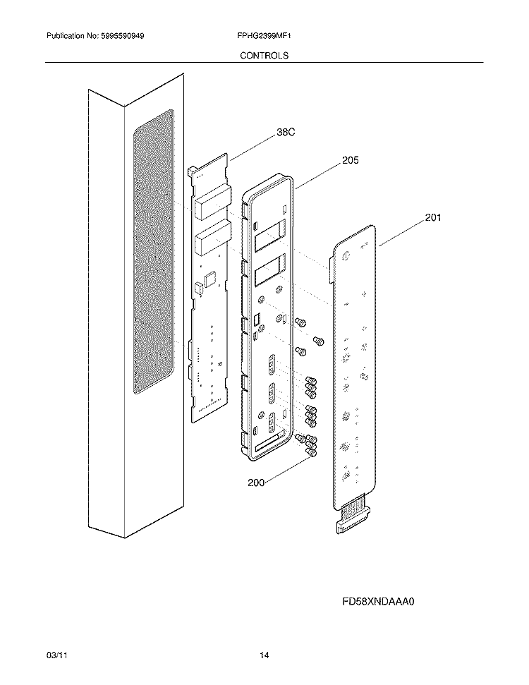 CONTROLS Diagram and Parts List for FPHG2399MF1  Frigidaire Refrigerator