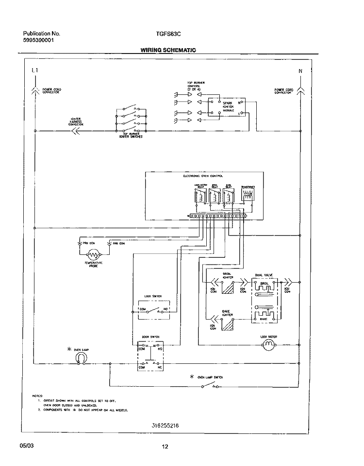 WIRING SCHEMATIC Diagram and Parts List for TGFS63CSA  Tappan Range