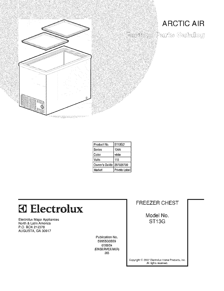 COVER Diagram and Parts List for ST13G2  Frigidaire Freezer