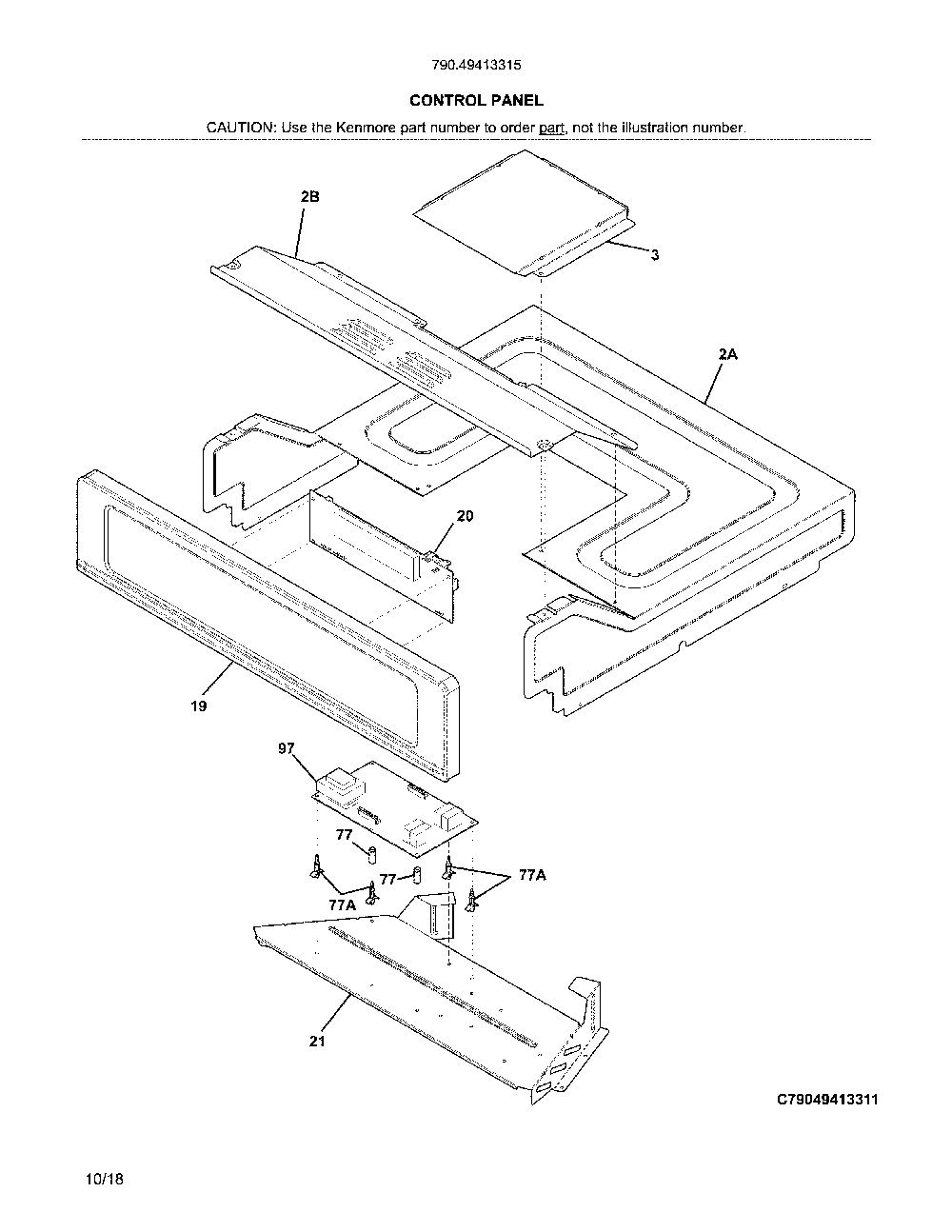 Control panel Diagram and Parts List for 79049413315  Kenmore Wall Oven