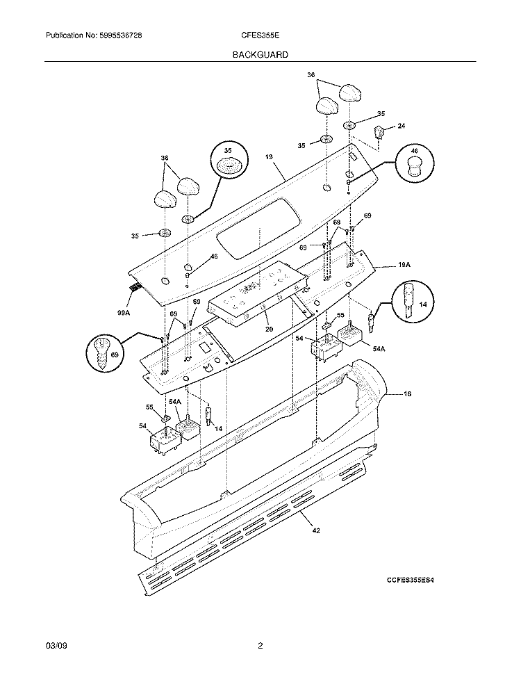 BACKGUARD Diagram and Parts List for CFES355ES4  Frigidaire Range