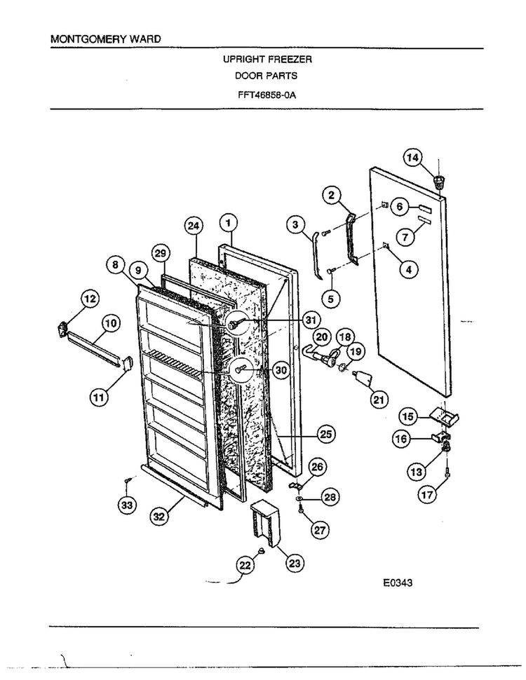 Door Parts Diagram and Parts List for 46858-A  Frigidaire Freezer