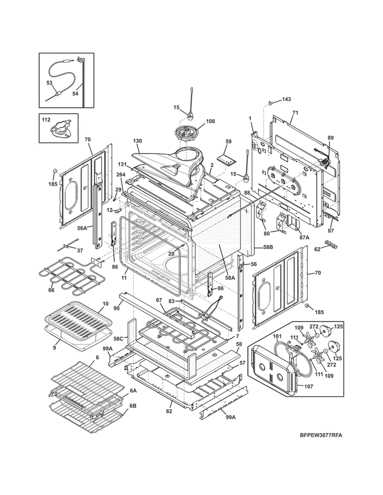 Body Diagram and Parts List for FPEW3077RFA  Frigidaire Wall Oven