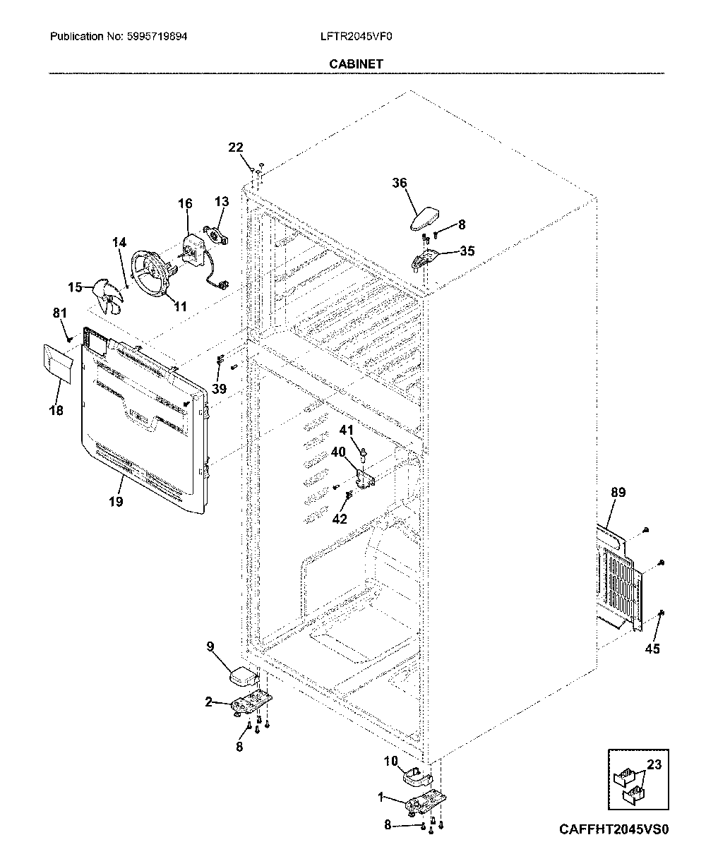 Cabinet Diagram and Parts List for LFTR2045VF0  Frigidaire Refrigerator