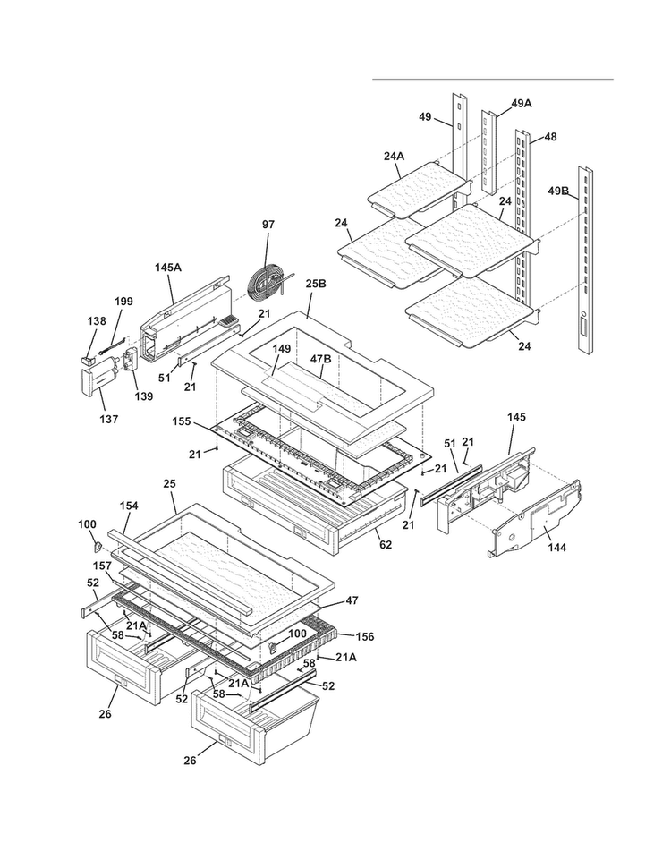 Shelves Diagram and Parts List for EI27BS26JB6  Electrolux Refrigerator