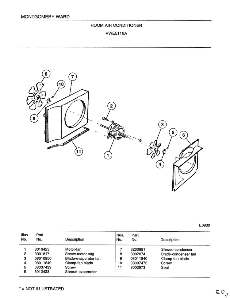 Room Air Conditioner Page 3 Diagram and Parts List for 5119A  Frigidaire Air Conditioner